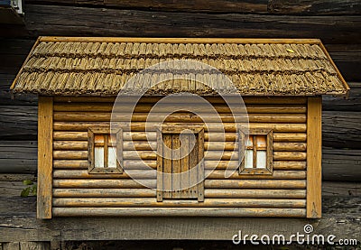 Rustic small house decoration object wood material sticks hand made architecture Stock Photo