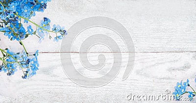 Rustic Spring wooden background with forget-me-nots flowers Stock Photo