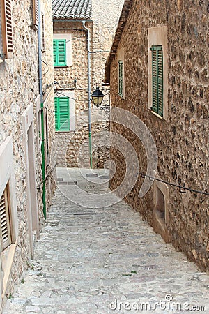 Rustic street in the village Fornalutx, Mallorca, Spain Stock Photo