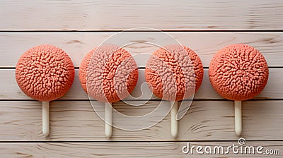 Rustic Texture Pink Lollipops: Organic Rubber Sculptures For Flat Composition Stock Photo