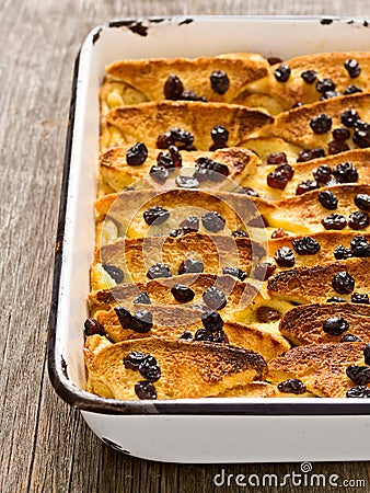 Rustic traditional british bread and butter pudding Stock Photo