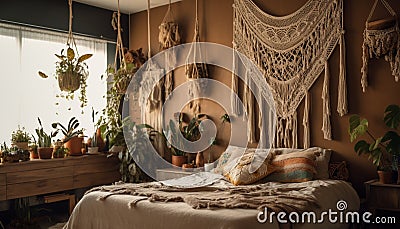 Rustic vase hangs on old fashioned door, adding elegance to bedroom generated by AI Stock Photo