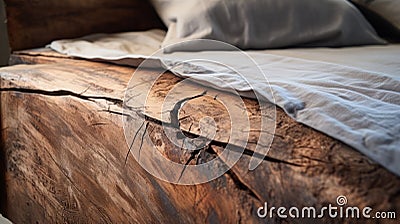 Rustic Vintage Lycra Bed With Realistic Detail - Cracked Tree Trunk Design Stock Photo