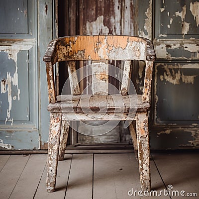 Rustic Vintage Viscose Chair With Natural Grain And Peeling Paint Stock Photo