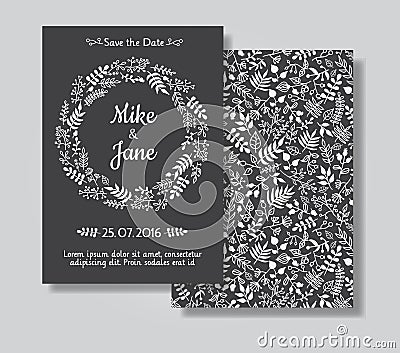 Rustic wedding invitation card set. Vector Illustration