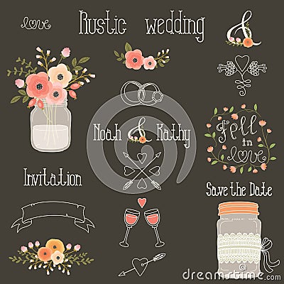 Rustic wedding vector design elements Vector Illustration