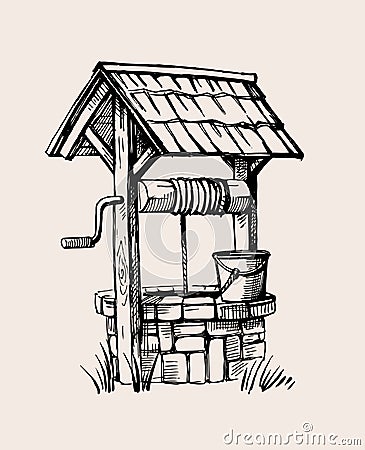 Rustic well sketch Vector Illustration