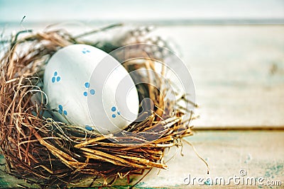 Rustic White Egg in the Hay Nest Stock Photo