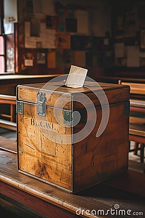 Rustic Wooden Ballot Box for Election Campaign, Political Vote, Electoral Event, Mayor President Governor Senate Stock Photo