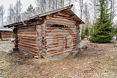 Rustic wooden house in the reserve Malye Korely Editorial Stock Photo