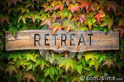 Rustic Wooden Spiritual Retreat Sign Stock Photo