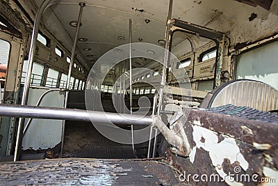 Rusting abandoned trolley car Stock Photo