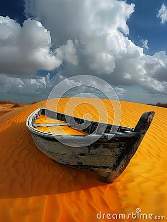 Rusting Canoe in a Deserted Landscape: A Metaphor for the Passin Stock Photo