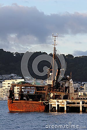 Rusting hulk of a fishing boat Stock Photo