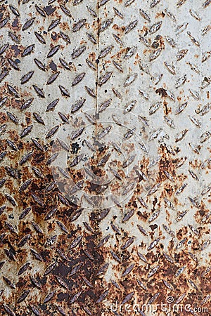Rusting surface of old steel sheets for a long time white corroded paint in suburban city area Stock Photo