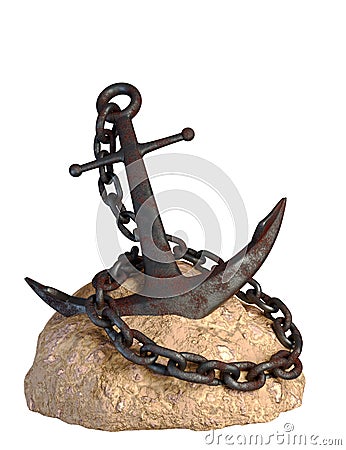 Rusty Anchor with Chain Stock Photo