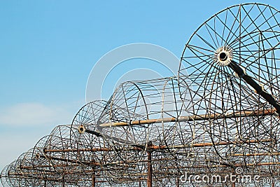 Rusty antennas of an old abandoned radio telescope Stock Photo