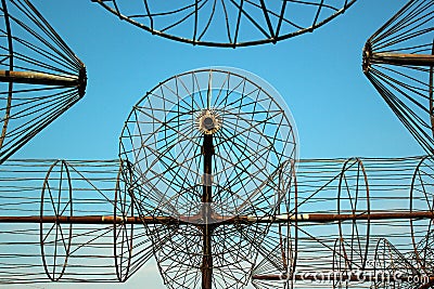 Rusty antennas of an old abandoned radio telescope Stock Photo
