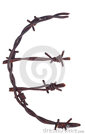 Rusty barbed wire Euro sign Stock Photo