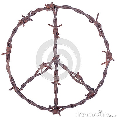 Rusty barbed wire peace sign Stock Photo