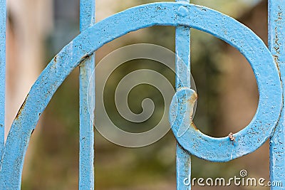 Rusty Blue Painted Metal Spiral Closeup. Fibonacci Golden Ratio Stock Photo