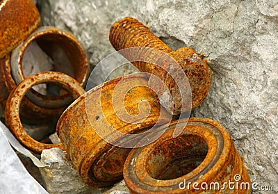 Rusty bolt and bearings Stock Photo