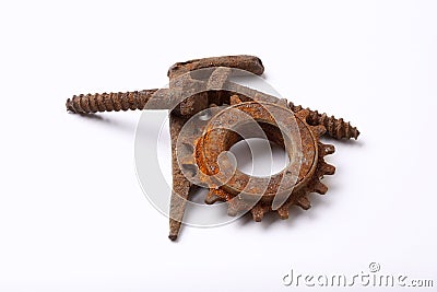 Rusty bolts and cogwheel Stock Photo