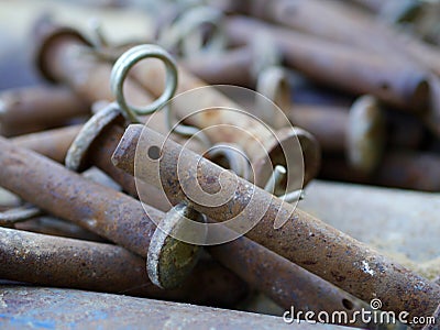 Rusty bolts with spring detail Stock Photo