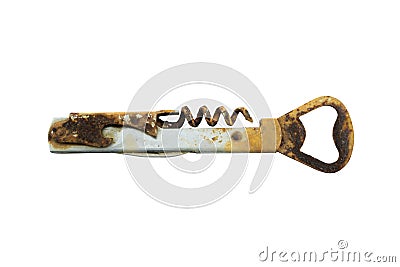 Rusty bottle opener against white background Stock Photo