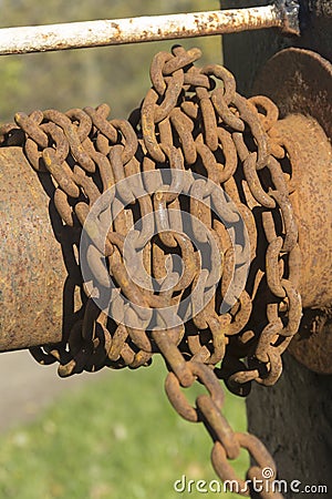 Rusty chain on canal lock gear Stock Photo