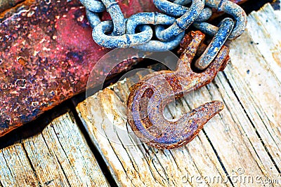 Rusty Chain and Hook Stock Photo