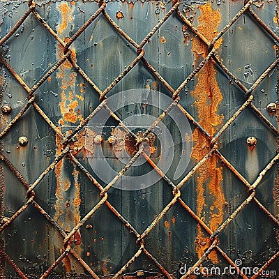 Rusty chain link fence with vibrant rust patterns in urban setting Stock Photo
