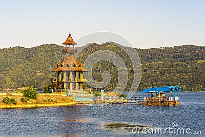 Rusty construction, view of Danube river and Orsova city, waterfront view. Orsova, Romania, 2020 Editorial Stock Photo