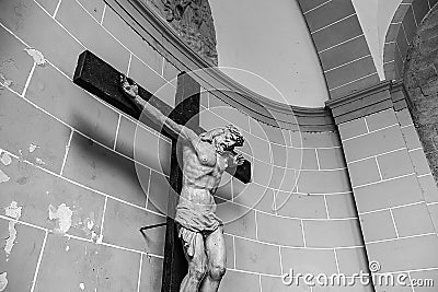 Rusty cross in church Stock Photo