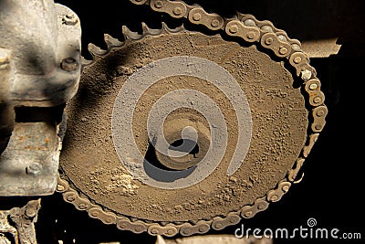 Rusty driving gears on a old mine train wagon Stock Photo