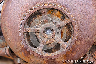 rusty gear closeup, rusty ancient mechanism Stock Photo