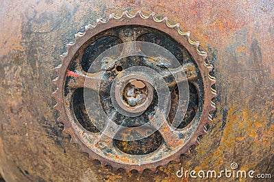 Rusty gear closeup, rusty ancient mechanism Stock Photo