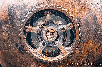 Rusty gear closeup, rusty ancient mechanism Stock Photo