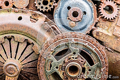 Rusty gears and other components of industrial machine Stock Photo