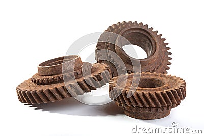 Rusty gears on a white background Stock Photo