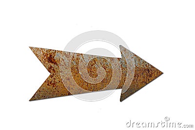 Rusty and grunge metal iron plate arrow with peeling coating and scratches Stock Photo