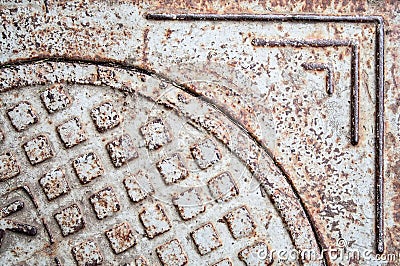 Rusty iron sewer hatch. background, texture. Stock Photo