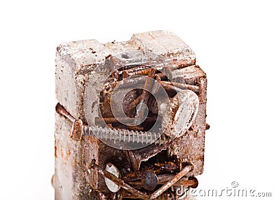 Rusty magnet with screws Stock Photo