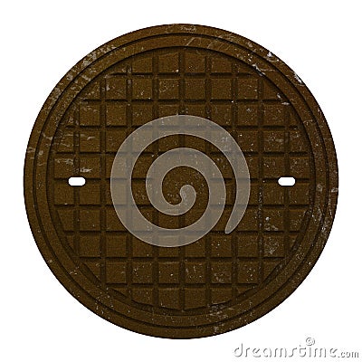 Rusty manhole cover isolated on white Stock Photo