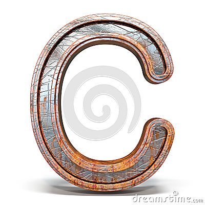 Rusty metal font Letter C 3D Cartoon Illustration