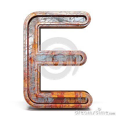 Rusty metal font Letter E 3D Cartoon Illustration