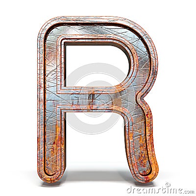 Rusty metal font Letter R 3D Cartoon Illustration