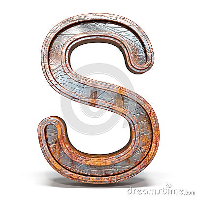 Rusty metal font Letter S 3D Cartoon Illustration