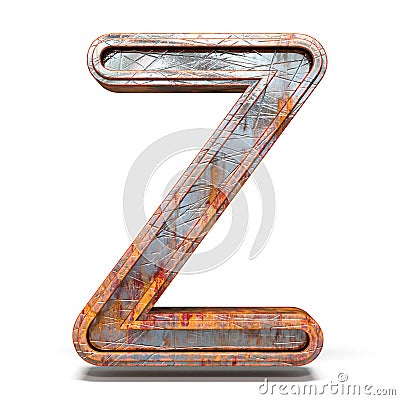 Rusty metal font Letter Z 3D Cartoon Illustration