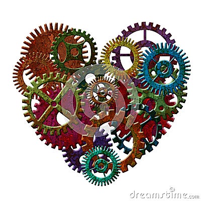 Rusty Metal Gears Forming Heart Shape Illustration Stock Photo